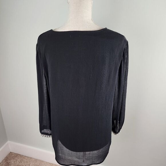 JACLYN SMITH BLACK SHEER TOP WITH PEARL AND RHINESTONE EMBELLISHMENTS SIZE L - Picture 8 of 9
